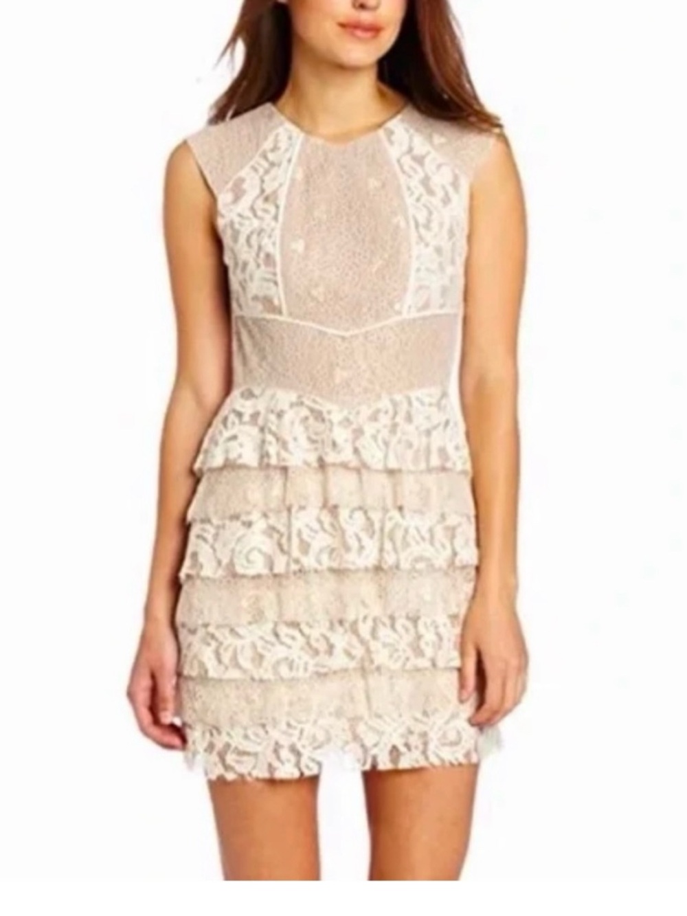 BCBG Maxazria Sleeveless Beige Lace Mini Dress